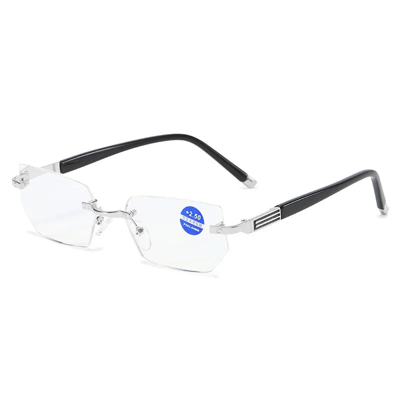 High Tech Metal Rimless Anti Blue Light Reading Glasses | Advanced 99% Blue Light Blocking Computer Glasses - Anti Eyestrain & UV Glare Protection