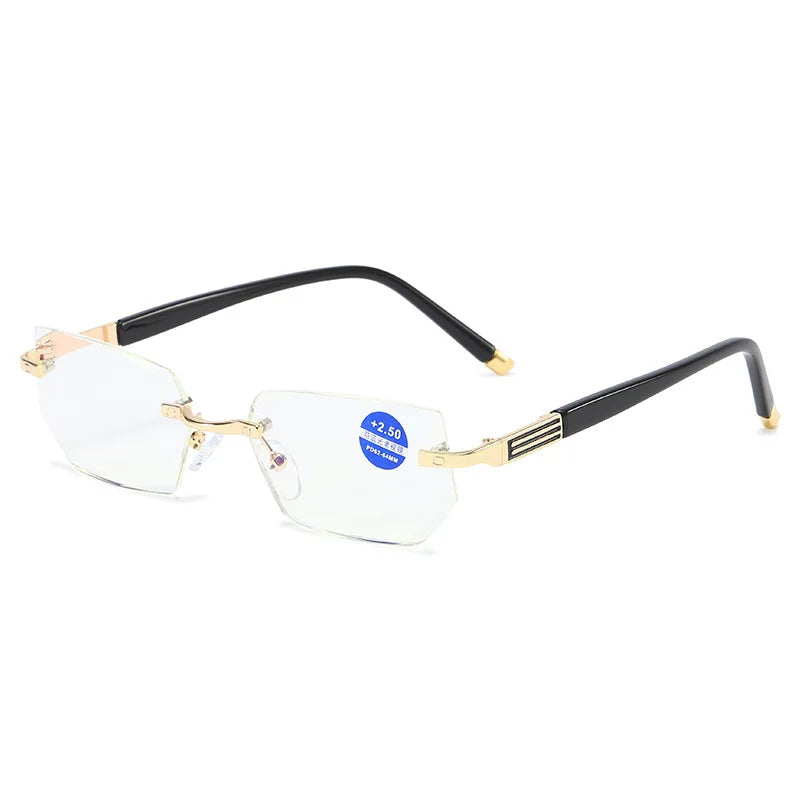 High Tech Metal Rimless Anti Blue Light Reading Glasses | Advanced 99% Blue Light Blocking Computer Glasses - Anti Eyestrain & UV Glare Protection