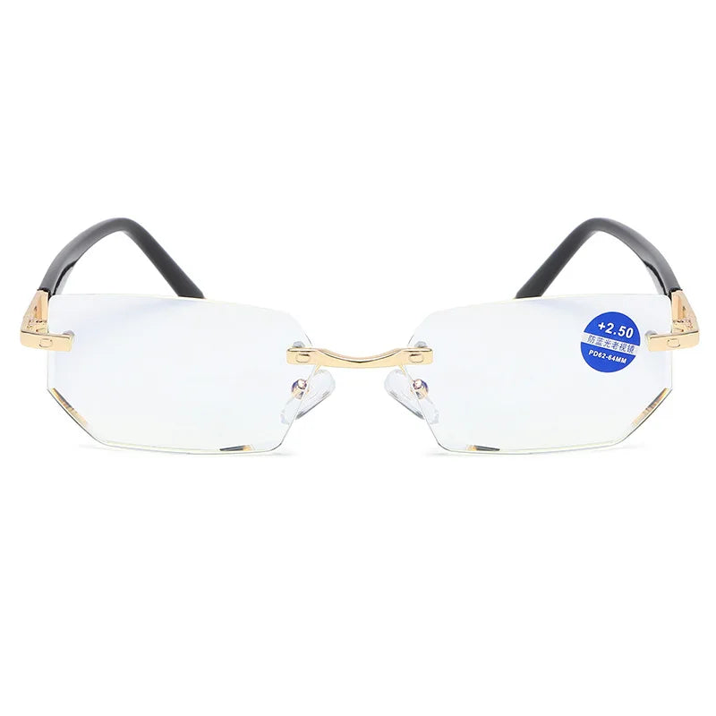 High Tech Metal Rimless Anti Blue Light Reading Glasses | Advanced 99% Blue Light Blocking Computer Glasses - Anti Eyestrain & UV Glare Protection