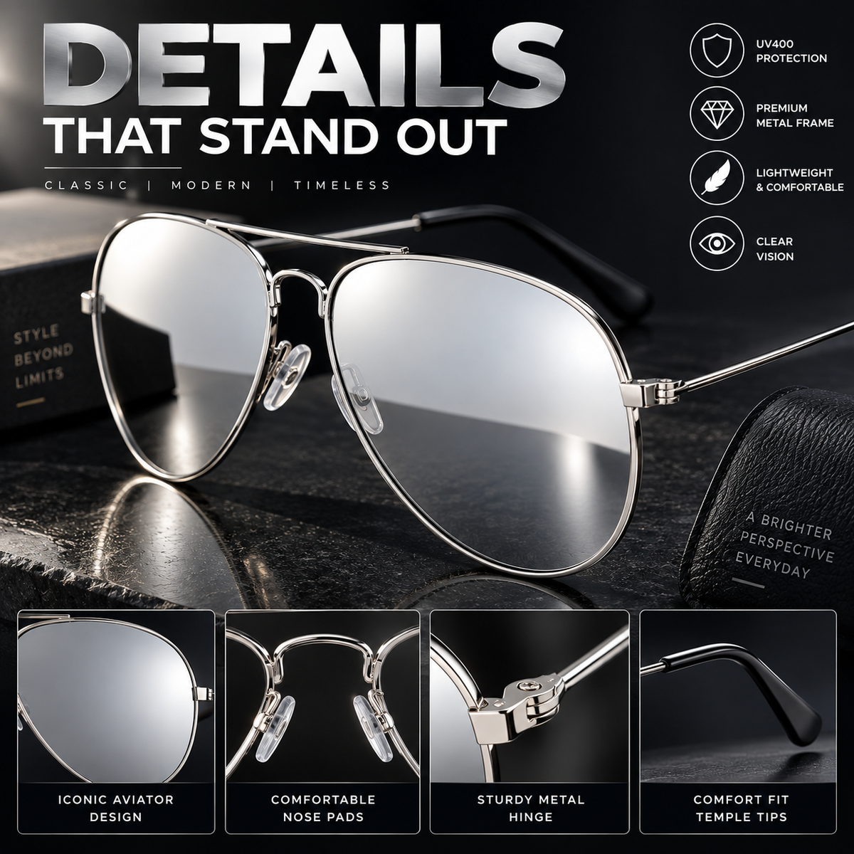 Unisex Polarized Aviator Sunglasses With UV Protection