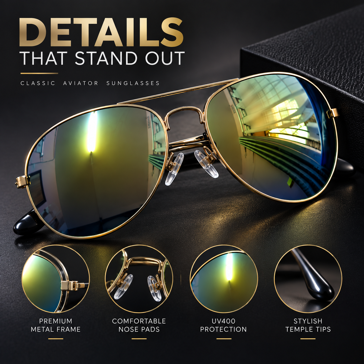 Unisex Polarized Aviator Sunglasses With UV Protection
