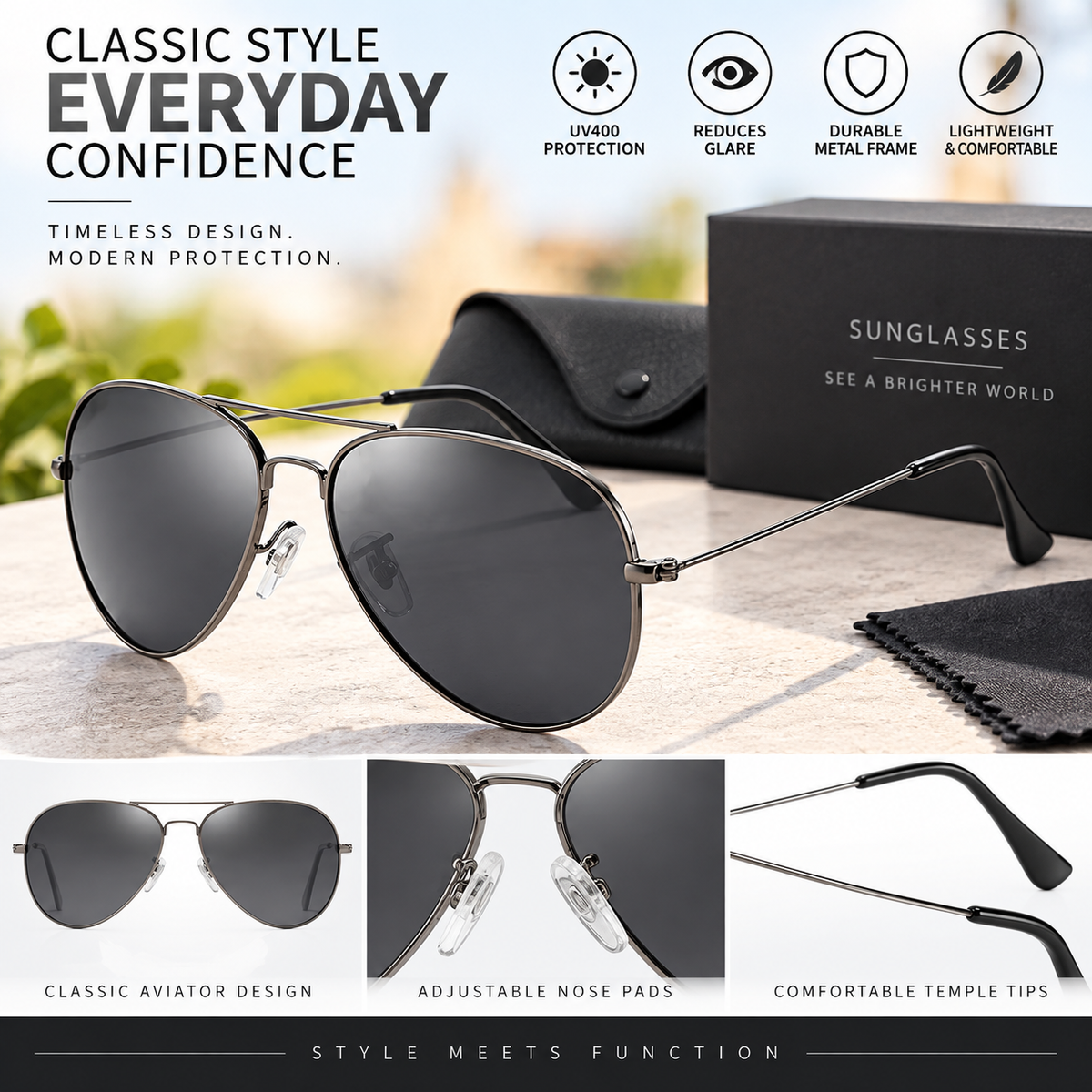 Unisex Polarized Aviator Sunglasses With UV Protection
