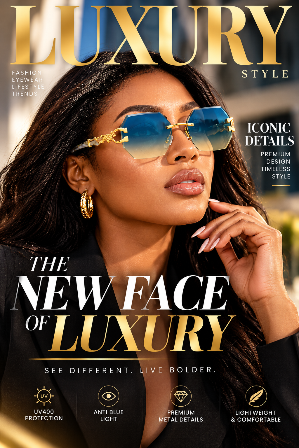 Italian Luxe Diamond-Cut Rimless Sunglasses - With UV400 protection, Polarized lenses & Anti-Blue light protection