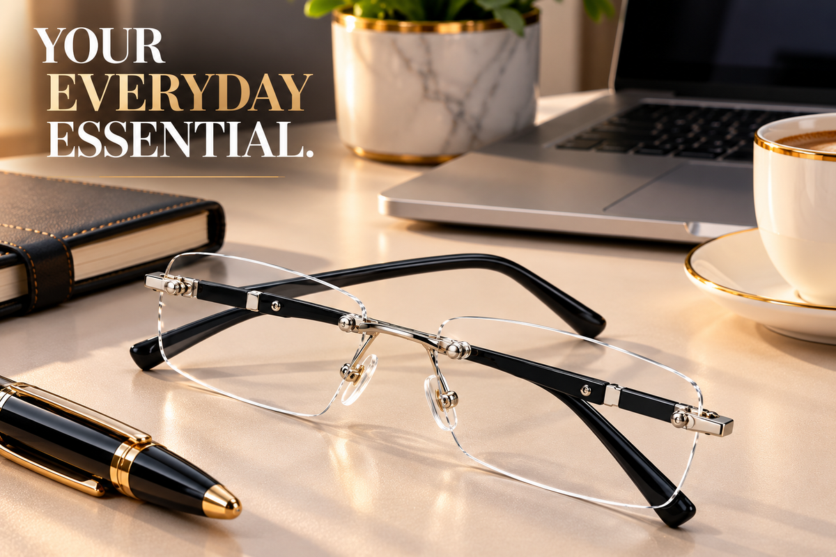 Premium Rimless Photochromic Glasses – With Anti-Blue Light & UV400 Protection