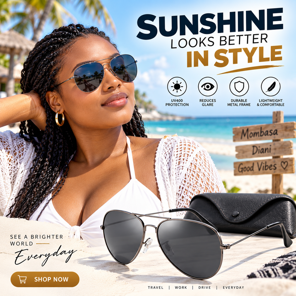 Unisex Polarized Aviator Sunglasses With UV Protection