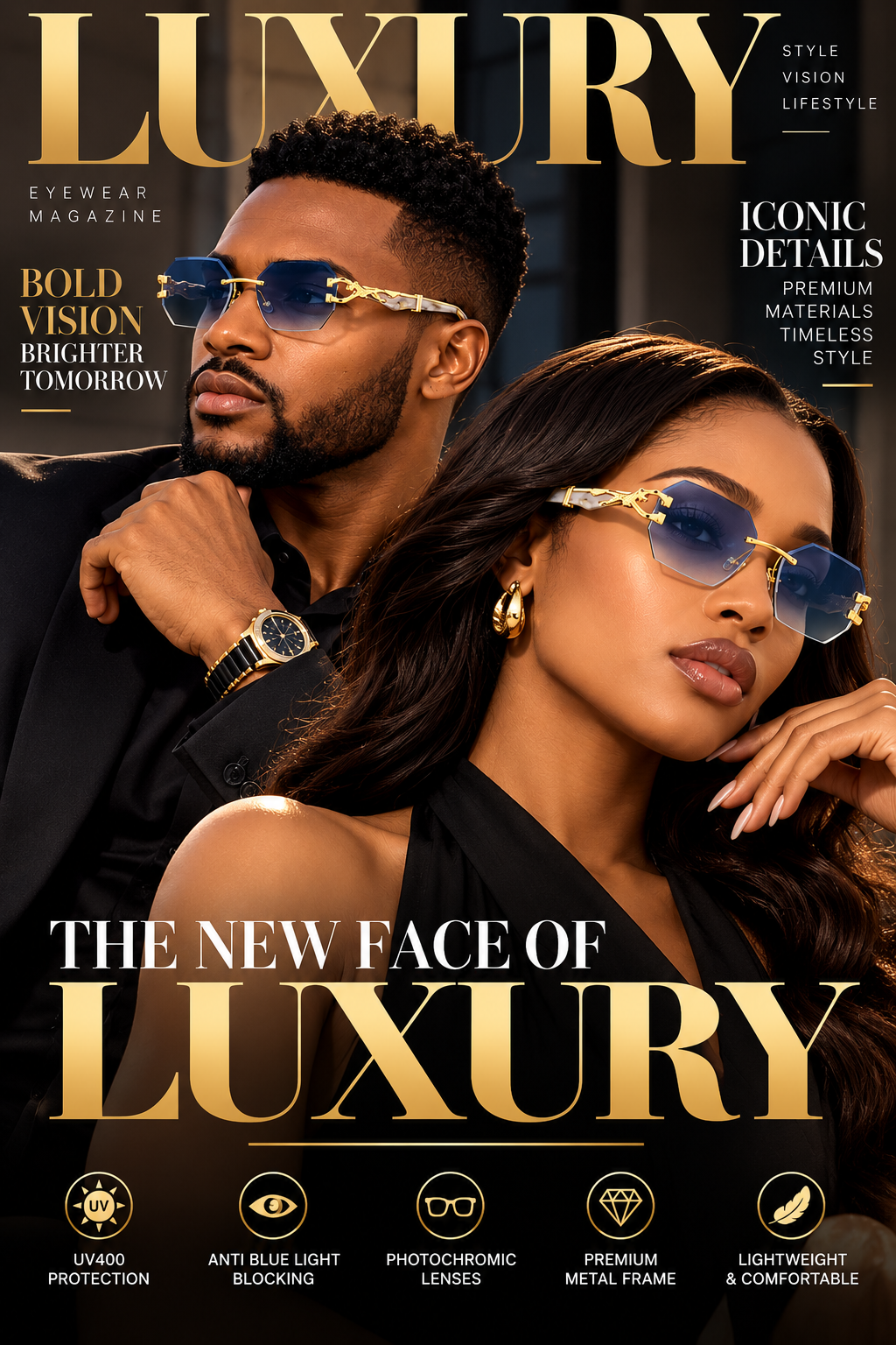 Italian Luxe Diamond-Cut Rimless Sunglasses - With UV400 protection, Polarized lenses & Anti-Blue light protection