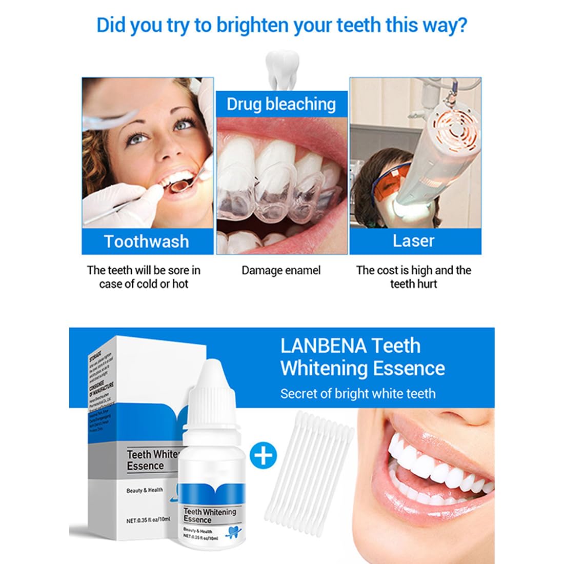 Teeth Whitening Essence – Natural Stain Remover for Yellow Teeth, Fresh Breath & Oral Care – Removes Coffee, Tea, Tobacco Stains – 10ml