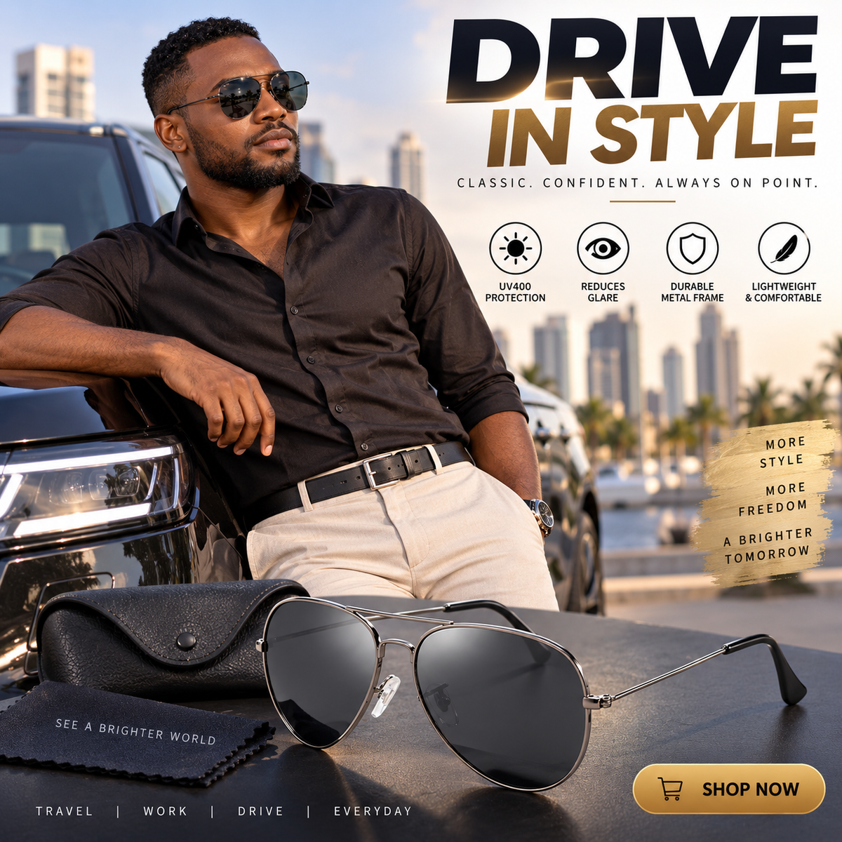 Unisex Polarized Aviator Sunglasses With UV Protection