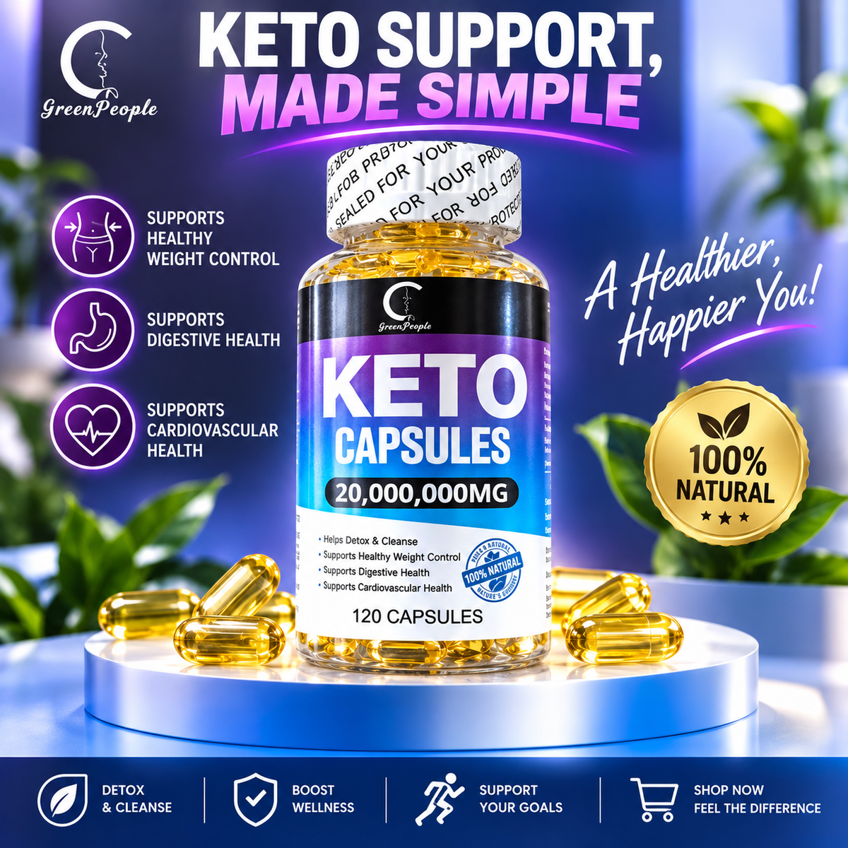 KETO Capsules - Ketone Capsules for Ketosis Support, Sustained Energy, Focus & Metabolism for Women & Men - 120 Capsules (60 days Use)
