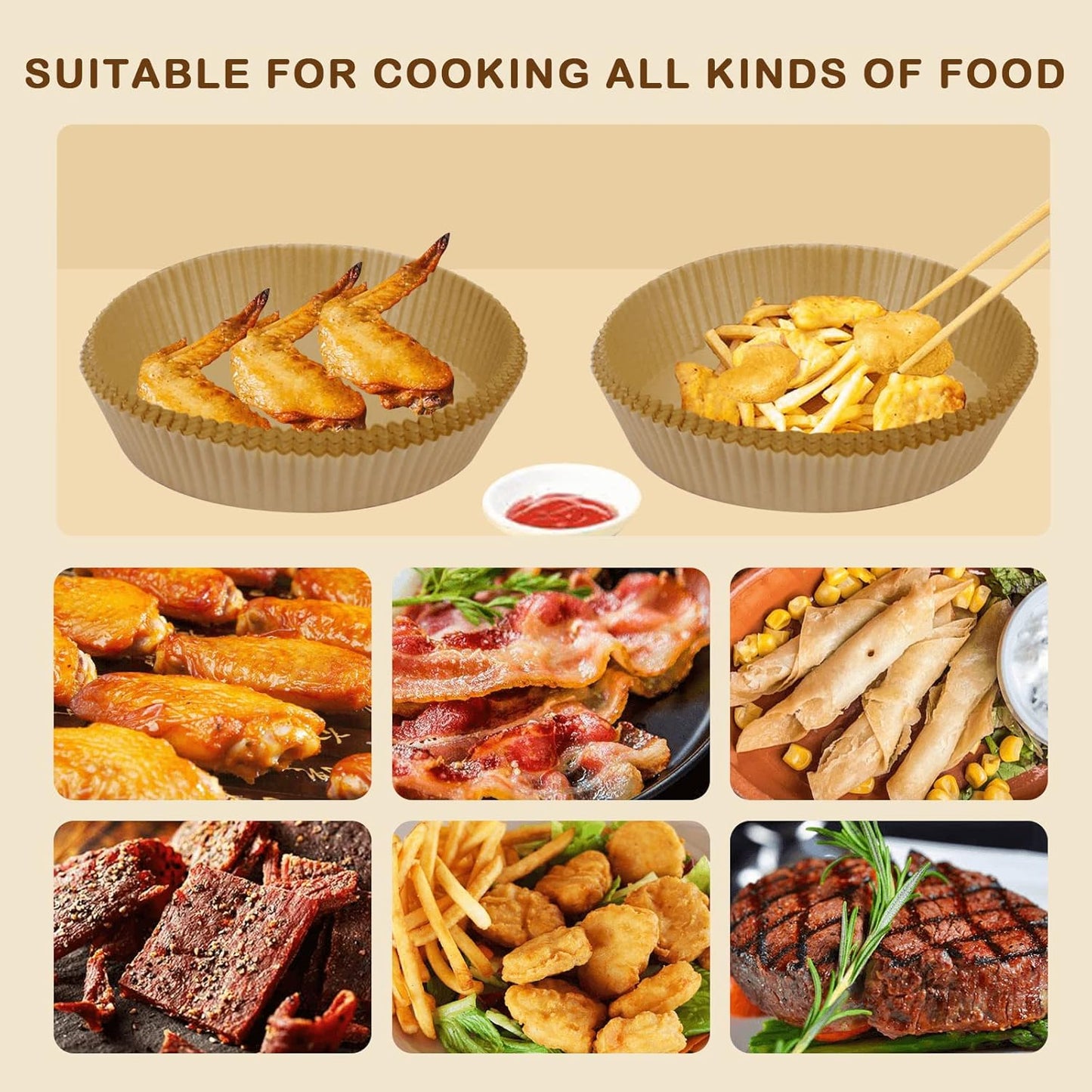 Air Fryer Disposable Paper Liners - 50 Pcs