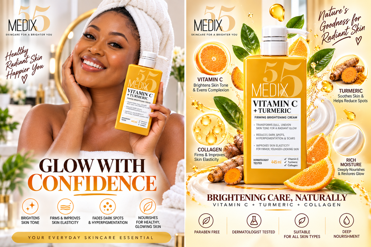 MEDIX Vitamin C + Turmeric Brightening Body Lotion - Anti Aging Moisturizer Lotion To Soften The Look Of Dark Spots, Wrinkles & Uneven Looking Skin Tone – 444 mls