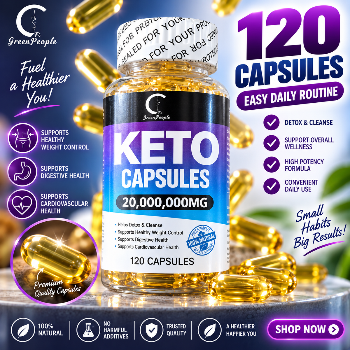 KETO Capsules - Ketone Capsules for Ketosis Support, Sustained Energy, Focus & Metabolism for Women & Men - 120 Capsules (60 days Use)