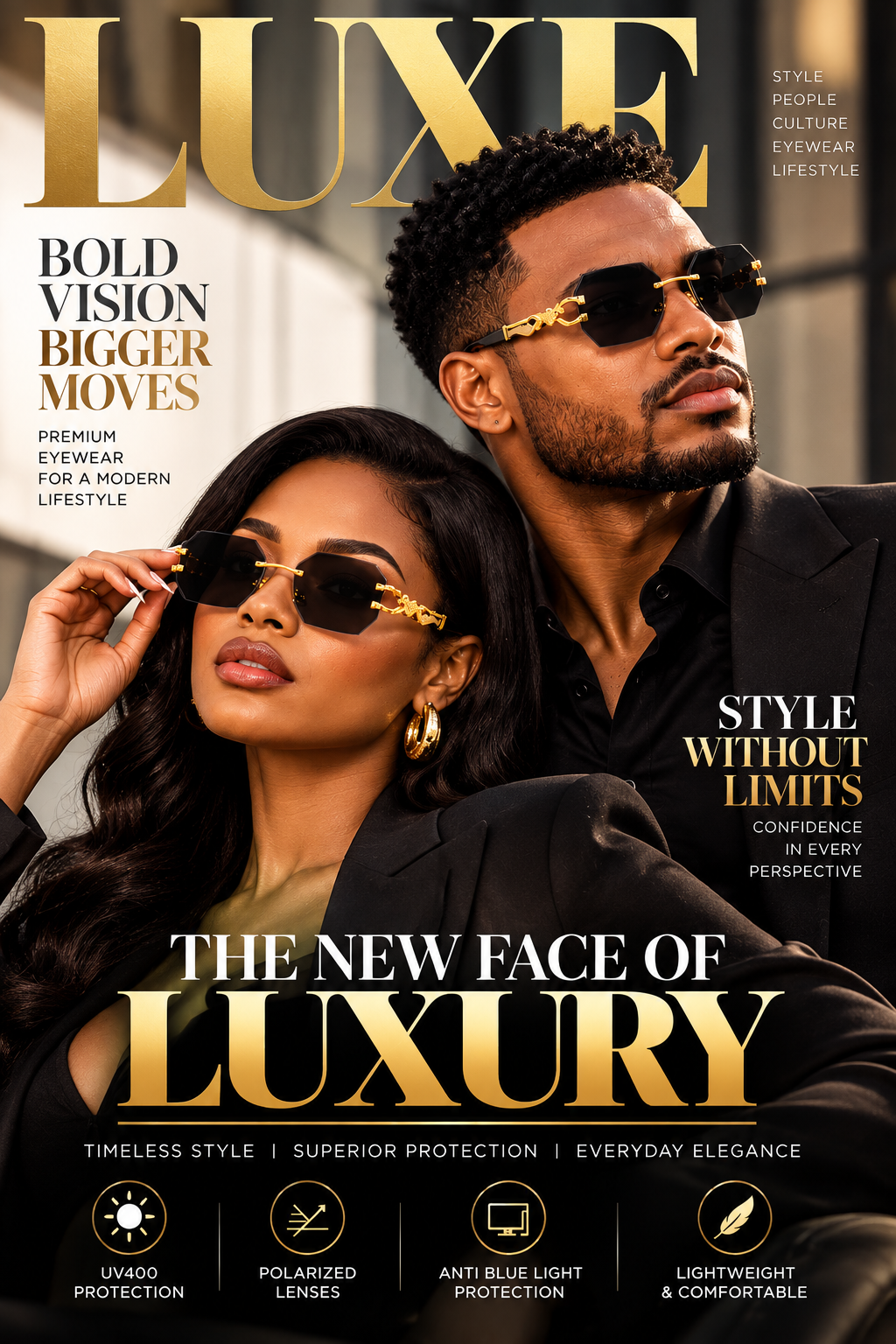 Italian Luxe Diamond-Cut Rimless Sunglasses - With UV400 protection, Polarized lenses & Anti-Blue light protection