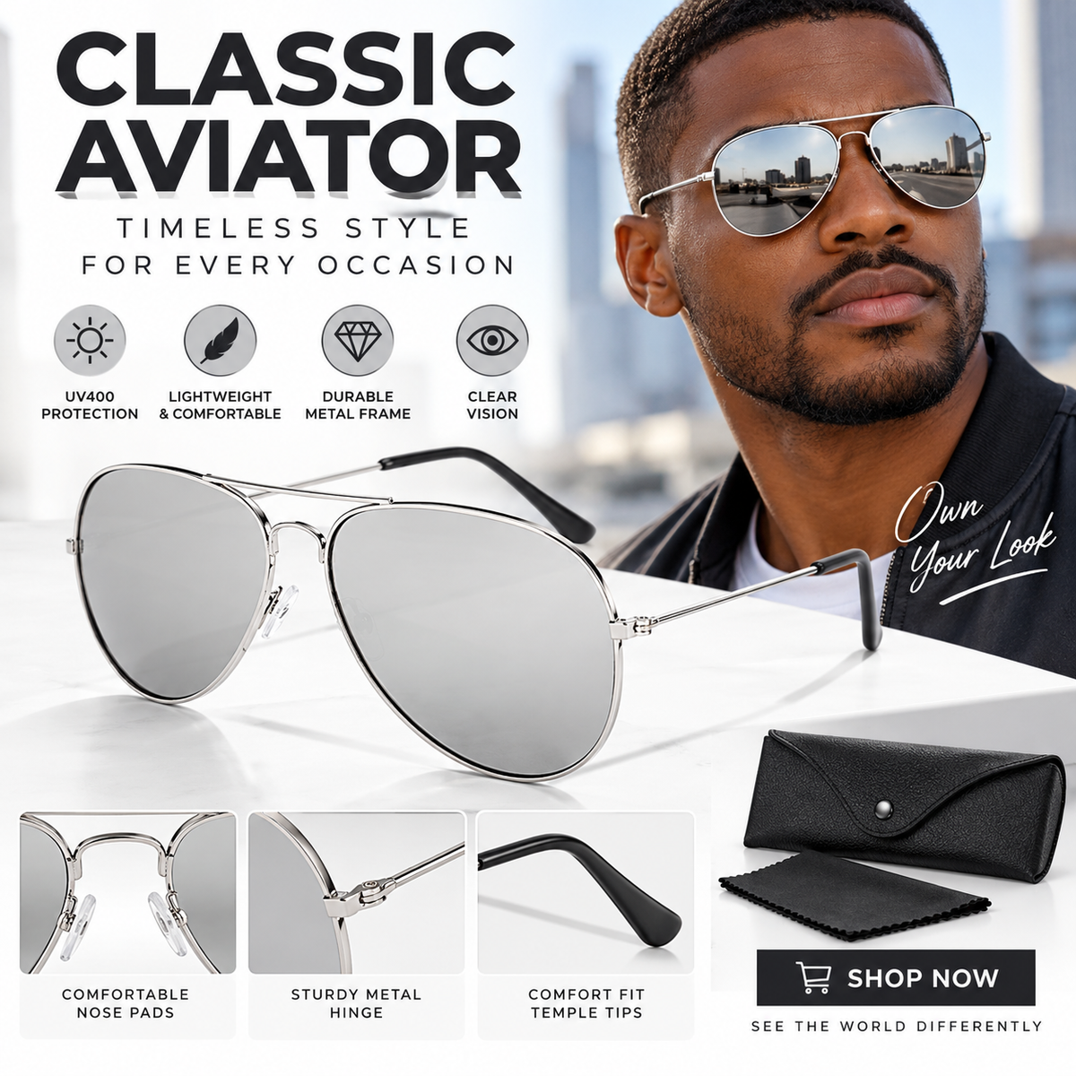 Unisex Polarized Aviator Sunglasses With UV Protection