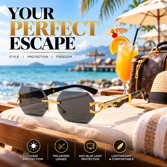 Italian Luxe Diamond-Cut Rimless Sunglasses - With UV400 protection, Polarized lenses & Anti-Blue light protection