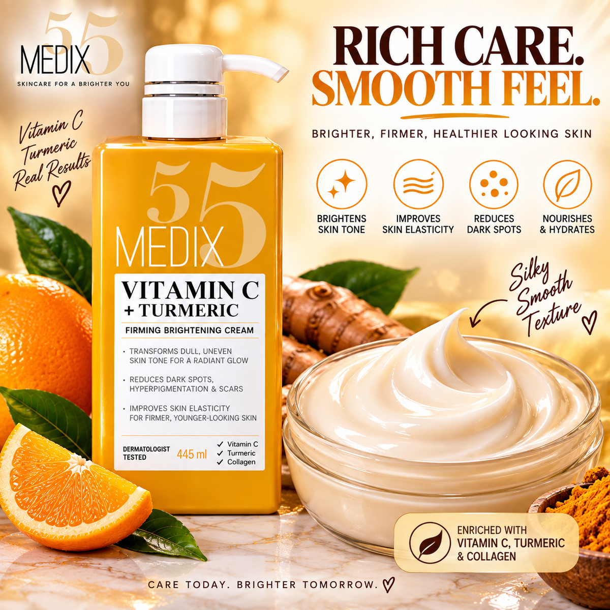 MEDIX Vitamin C + Turmeric Brightening Body Lotion - Anti Aging Moisturizer Lotion To Soften The Look Of Dark Spots, Wrinkles & Uneven Looking Skin Tone – 444 mls
