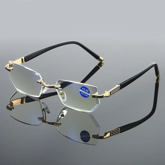 High Tech Metal Rimless Anti Blue Light Reading Glasses | Advanced 99% Blue Light Blocking Computer Glasses - Anti Eyestrain & UV Glare Protection